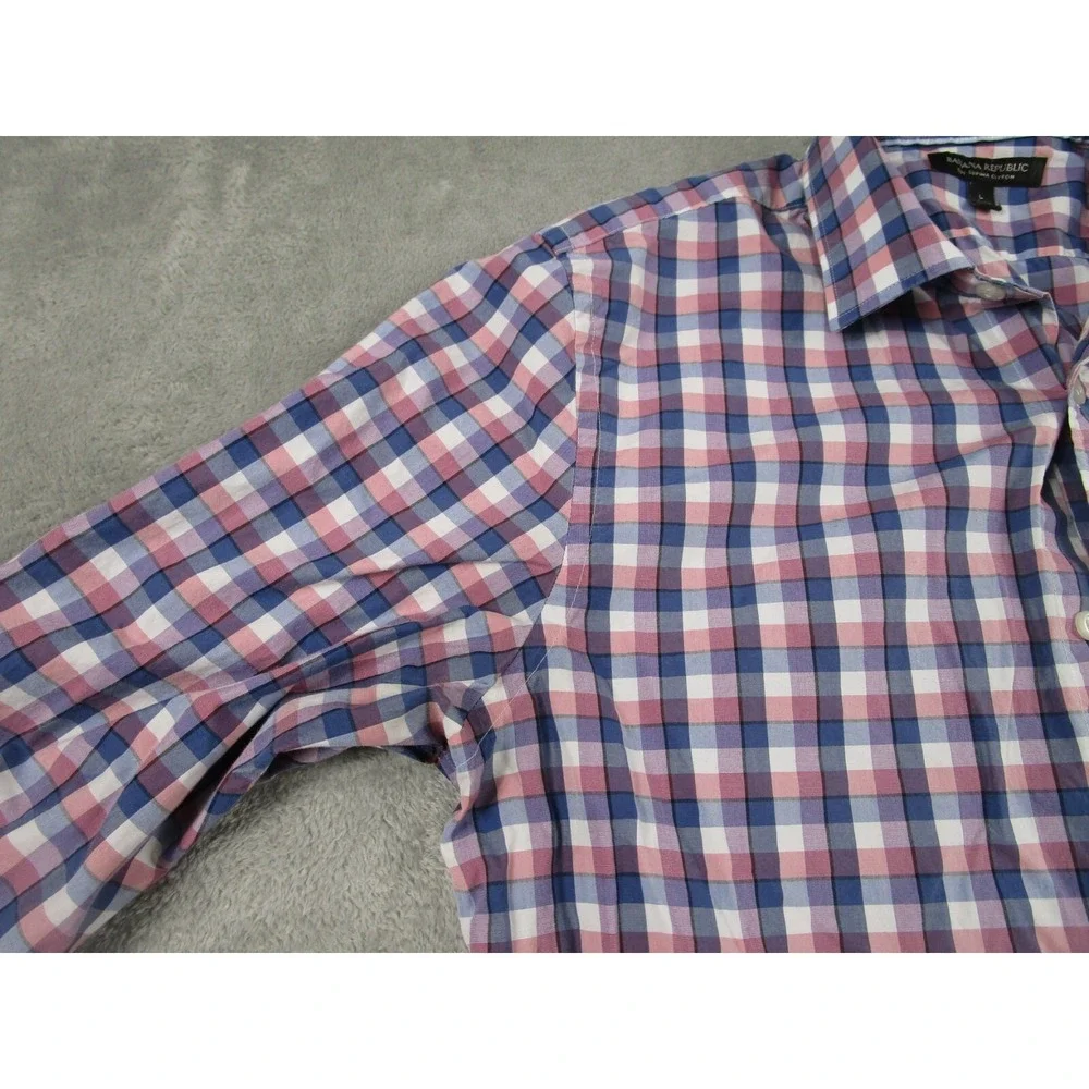 Banana Republic Shirt Mens Large Blue Plaid Grant Button Down Long Sleeve‎ A7